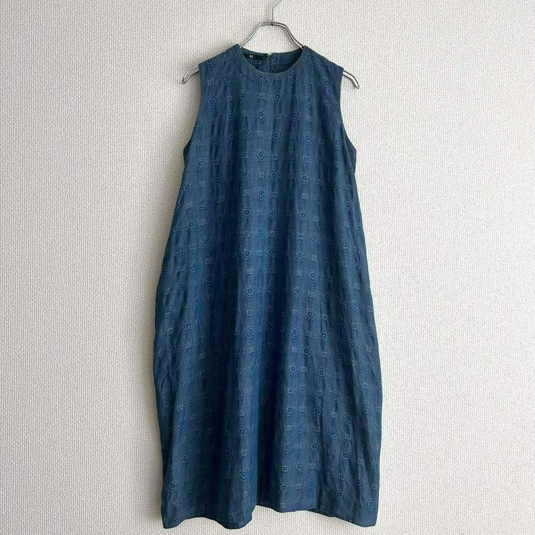 【極美品】45r ジャガード ワンピース 藍染 表記0 ロング丈