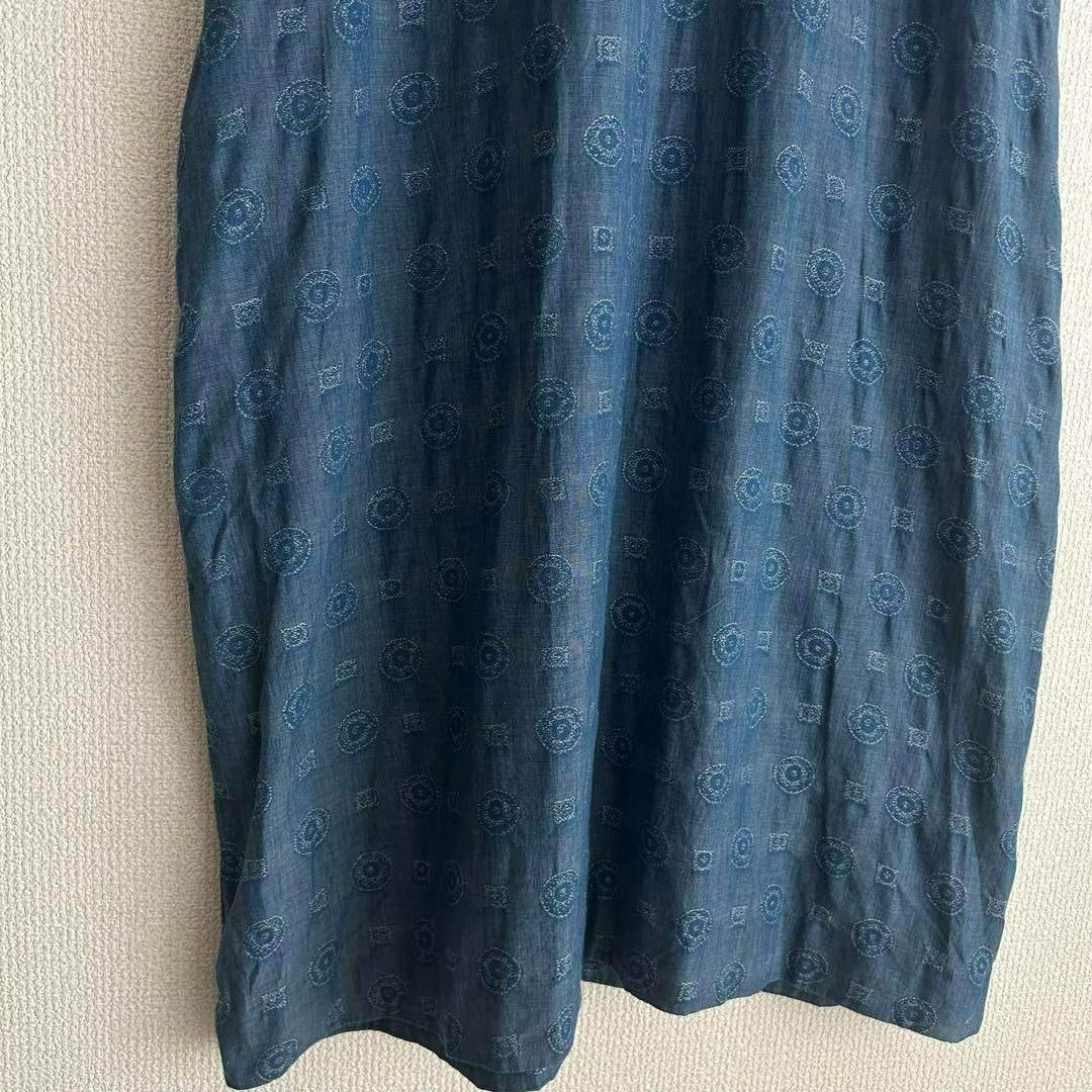 【極美品】45r ジャガード ワンピース 藍染 表記0 ロング丈