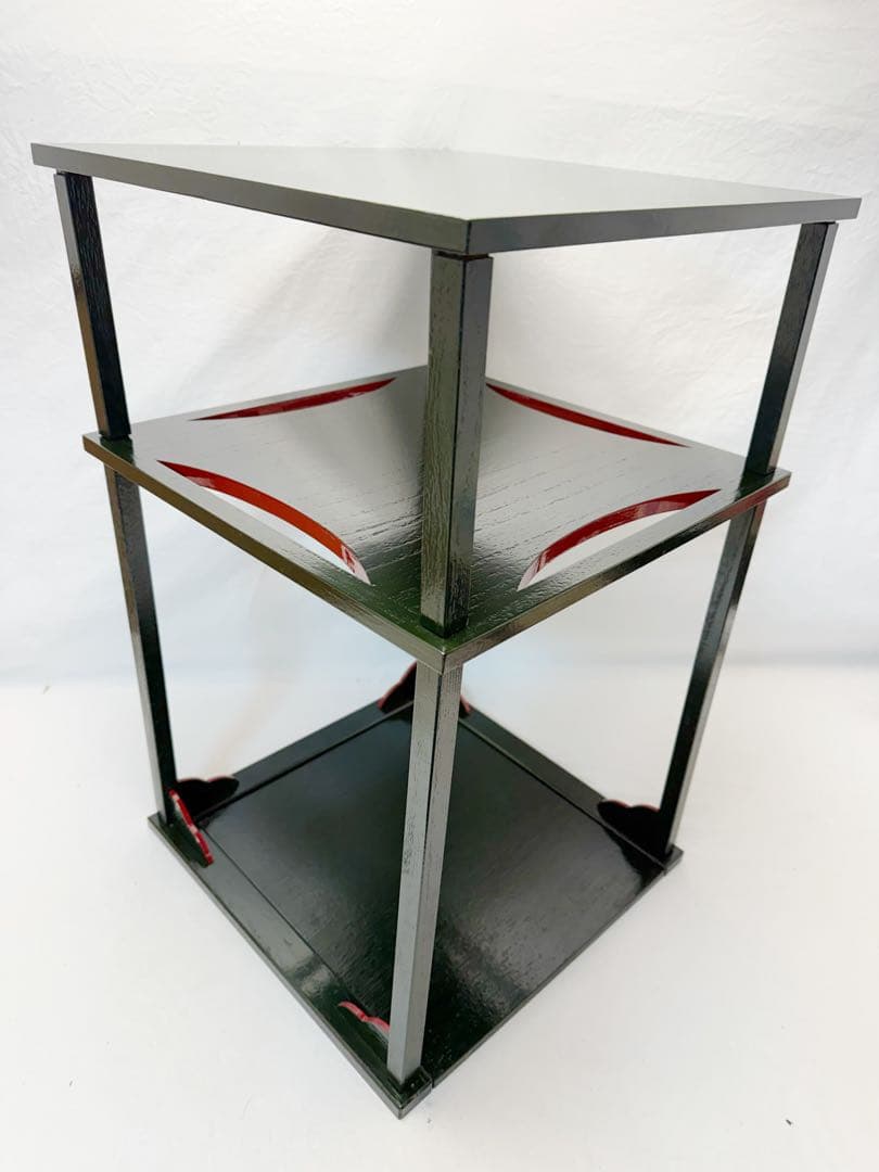 茶道具 碌々斎好写 糸巻棚 二重棚 青漆爪紅 組み立て式 元箱