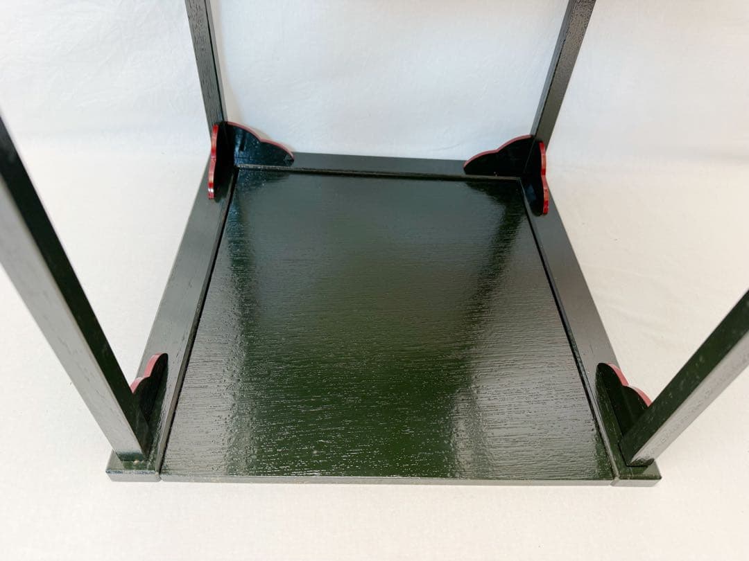 茶道具 碌々斎好写 糸巻棚 二重棚 青漆爪紅 組み立て式 元箱