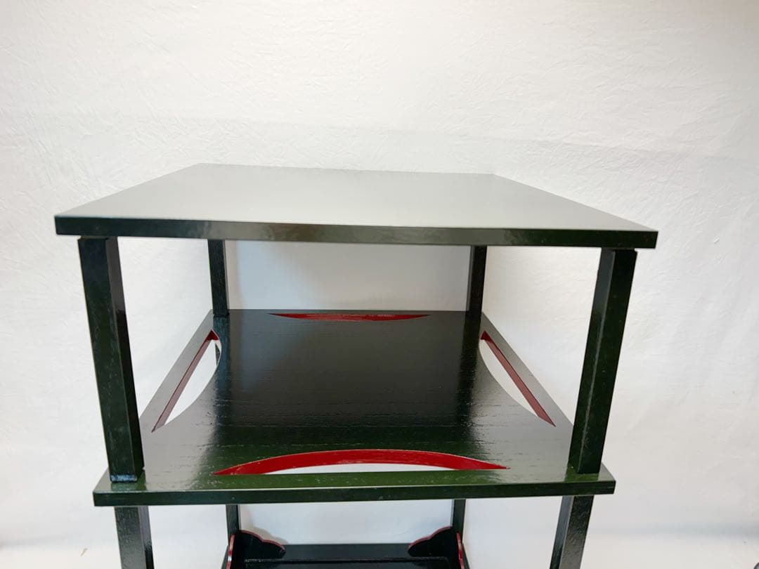 茶道具 碌々斎好写 糸巻棚 二重棚 青漆爪紅 組み立て式 元箱