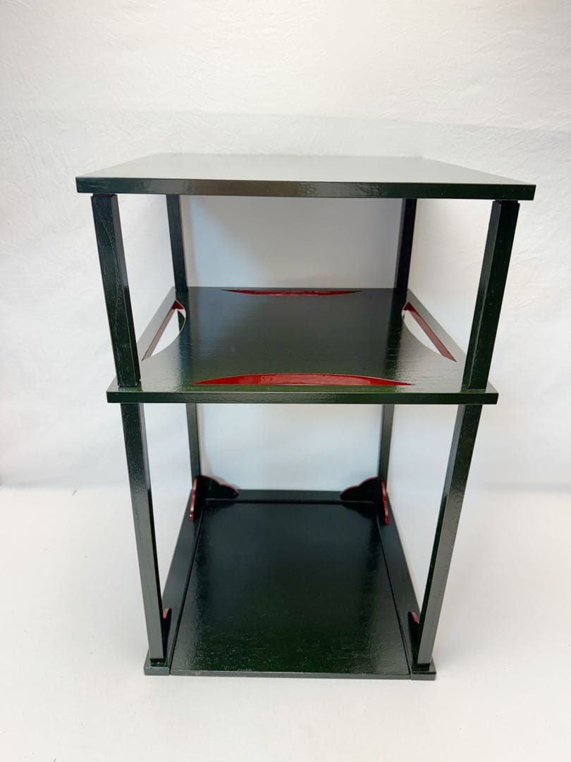 茶道具 碌々斎好写 糸巻棚 二重棚 青漆爪紅 組み立て式 元箱