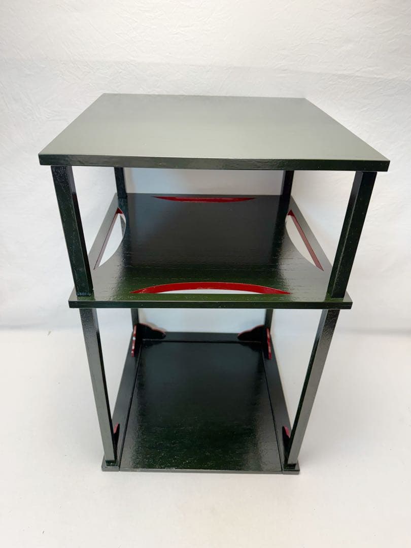 茶道具 碌々斎好写 糸巻棚 二重棚 青漆爪紅 組み立て式 元箱