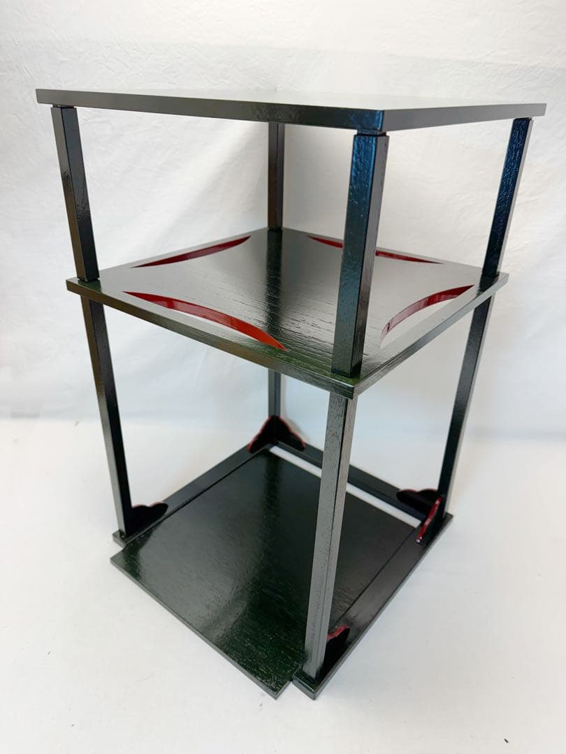 茶道具 碌々斎好写 糸巻棚 二重棚 青漆爪紅 組み立て式 元箱