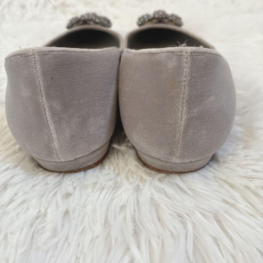 マノロブラニク　ハンギシ ビジュー　ベロア　35 パンプス　22cm グレー