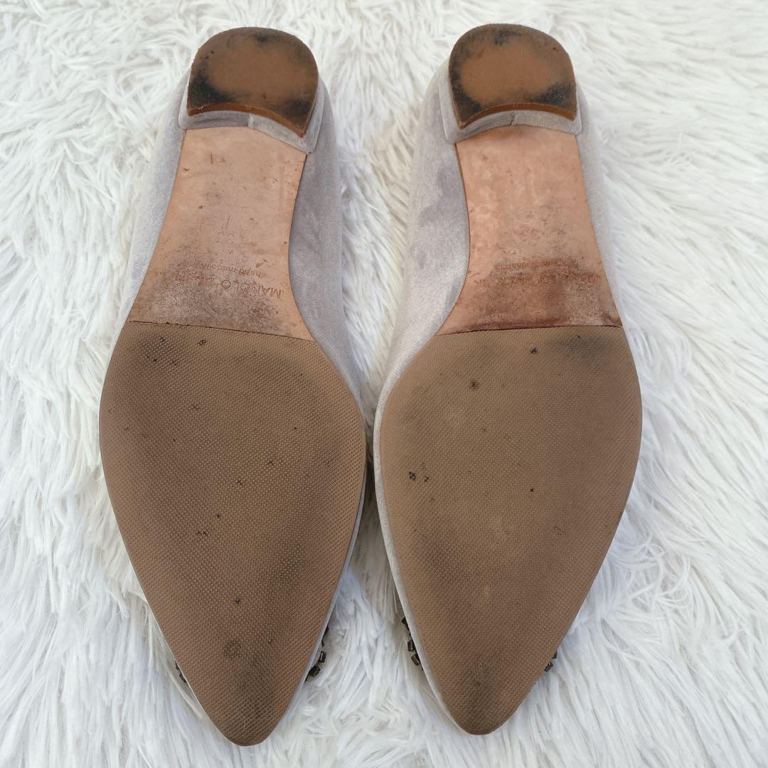 マノロブラニク　ハンギシ ビジュー　ベロア　35 パンプス　22cm グレー