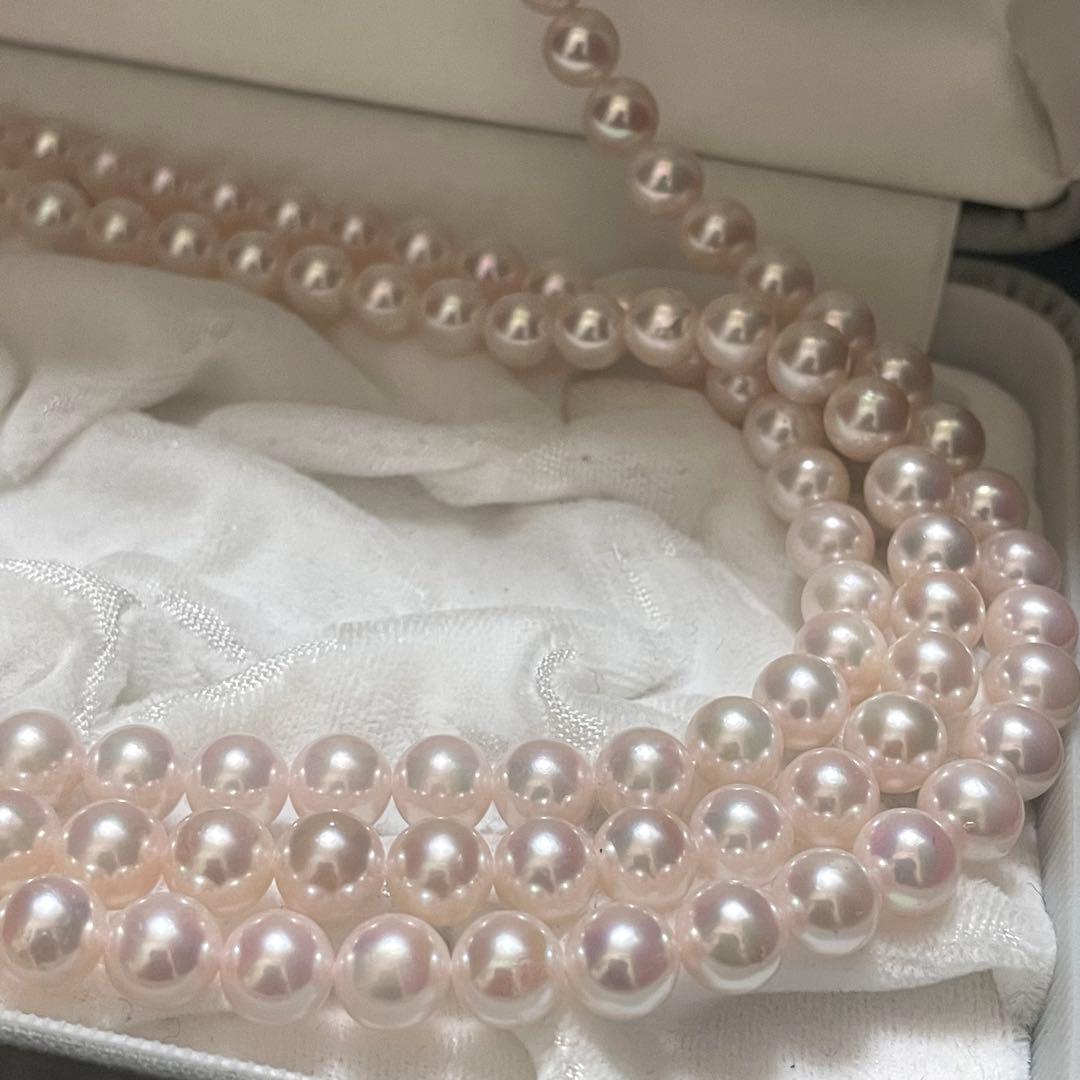【極美品✨3連】 あこや本真珠 7.5 ロングネックレス パール 2連 アコヤ