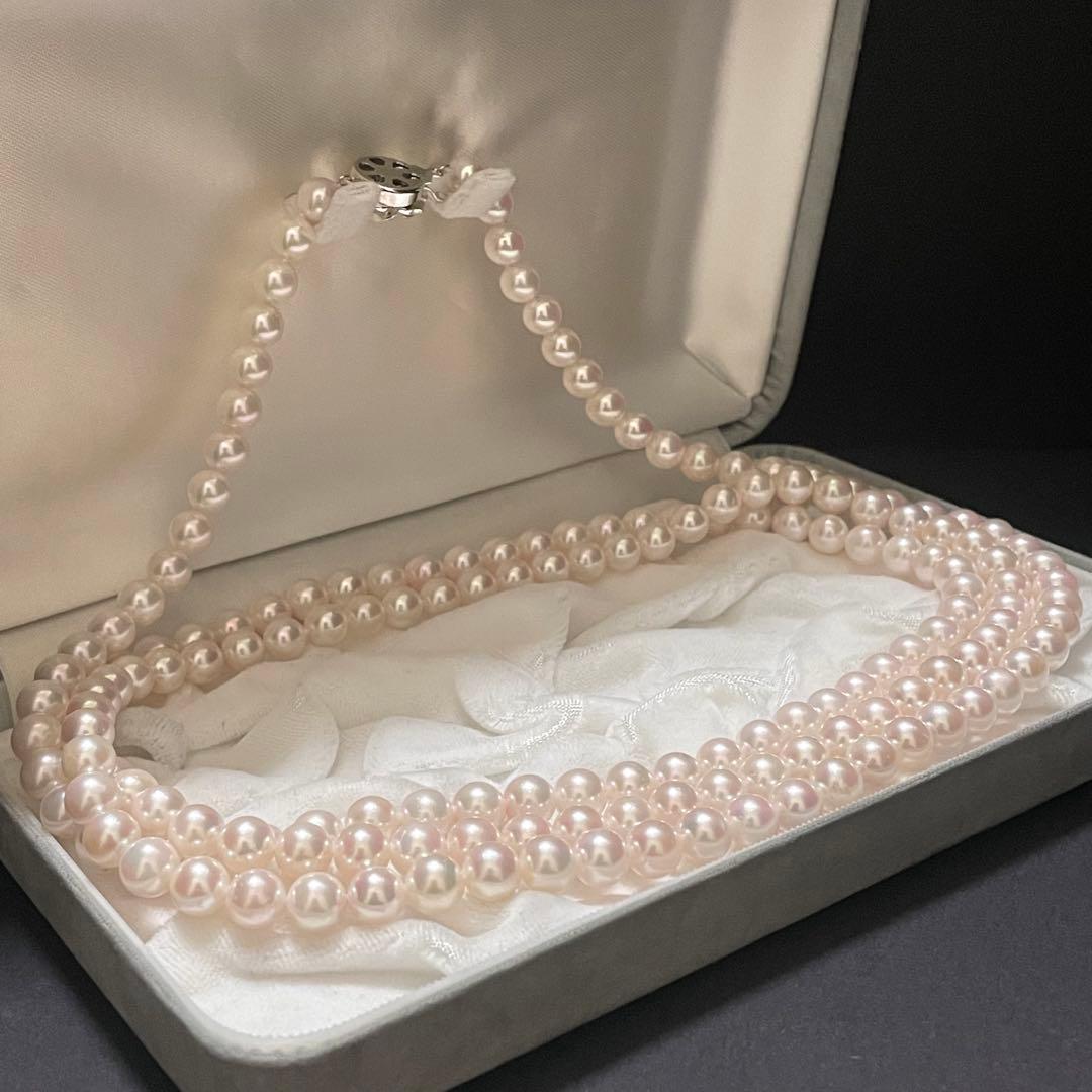 【極美品✨3連】 あこや本真珠 7.5 ロングネックレス パール 2連 アコヤ