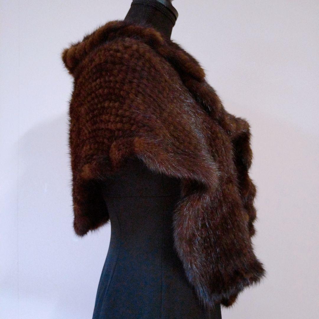 ロシアンセーブルカラー　ミンク　ヤーン加工　フリル　ケープ　ショール