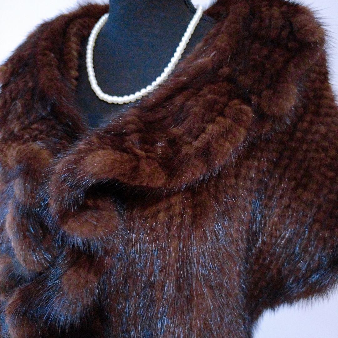 ロシアンセーブルカラー　ミンク　ヤーン加工　フリル　ケープ　ショール