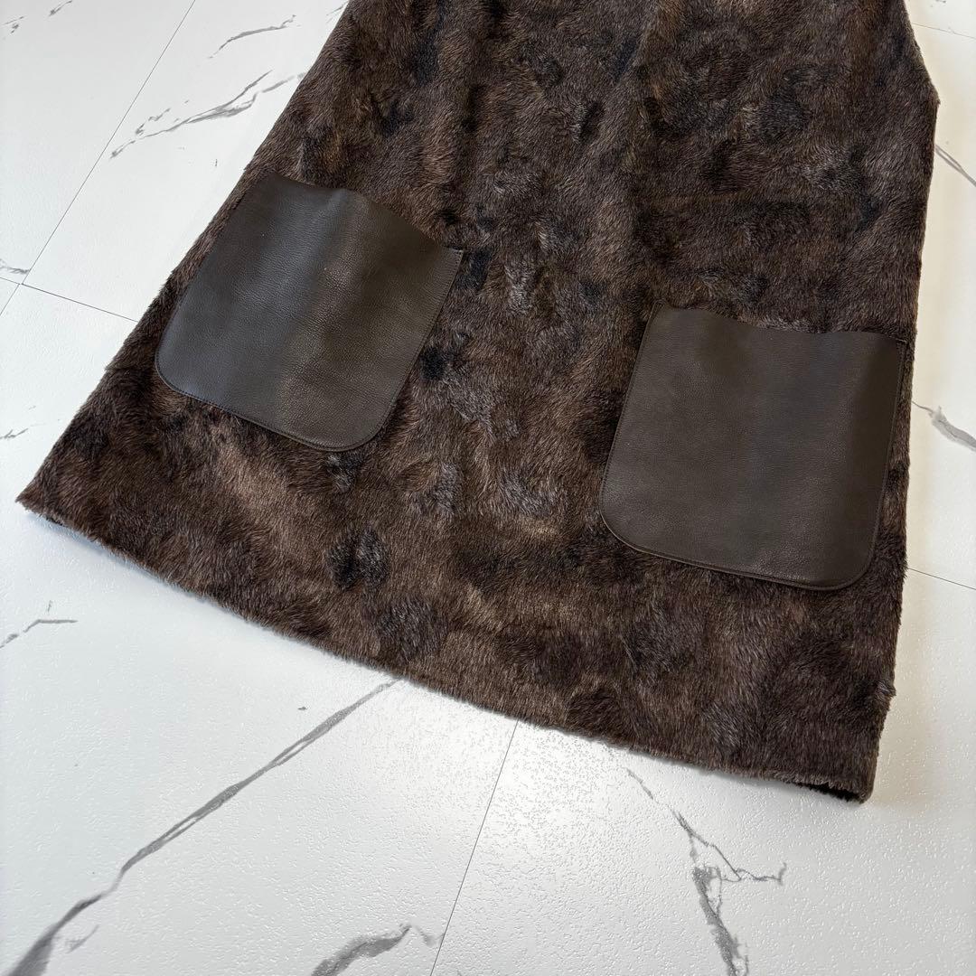 ADORE✨未使用級　フェイクファー　ロングワンピース　レザーポケット　異素材