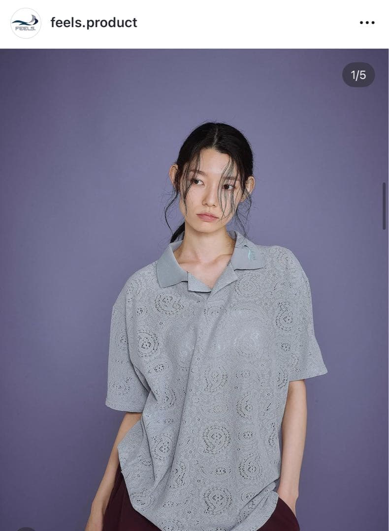FEELS 上杉柊平RESORT CROCHET POLO SHIRT GRAY