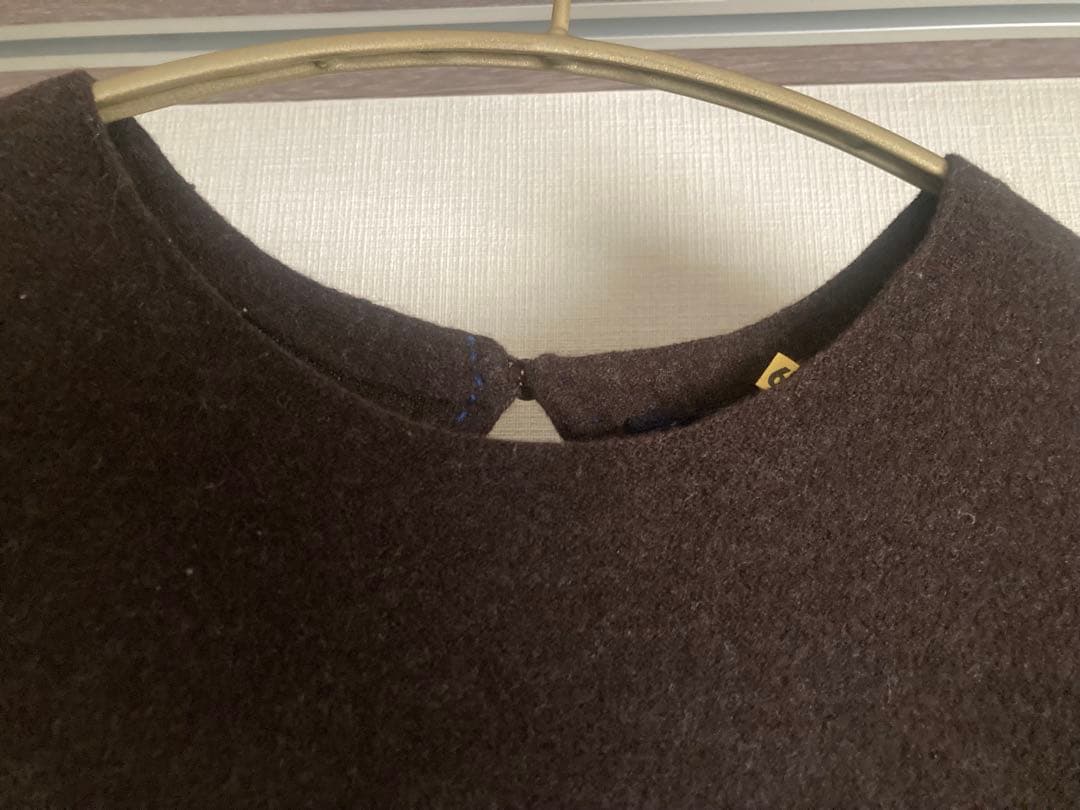 45R ロング丈ワンピース　ブラウン　ブルー　カラーブロック　圧縮ウール