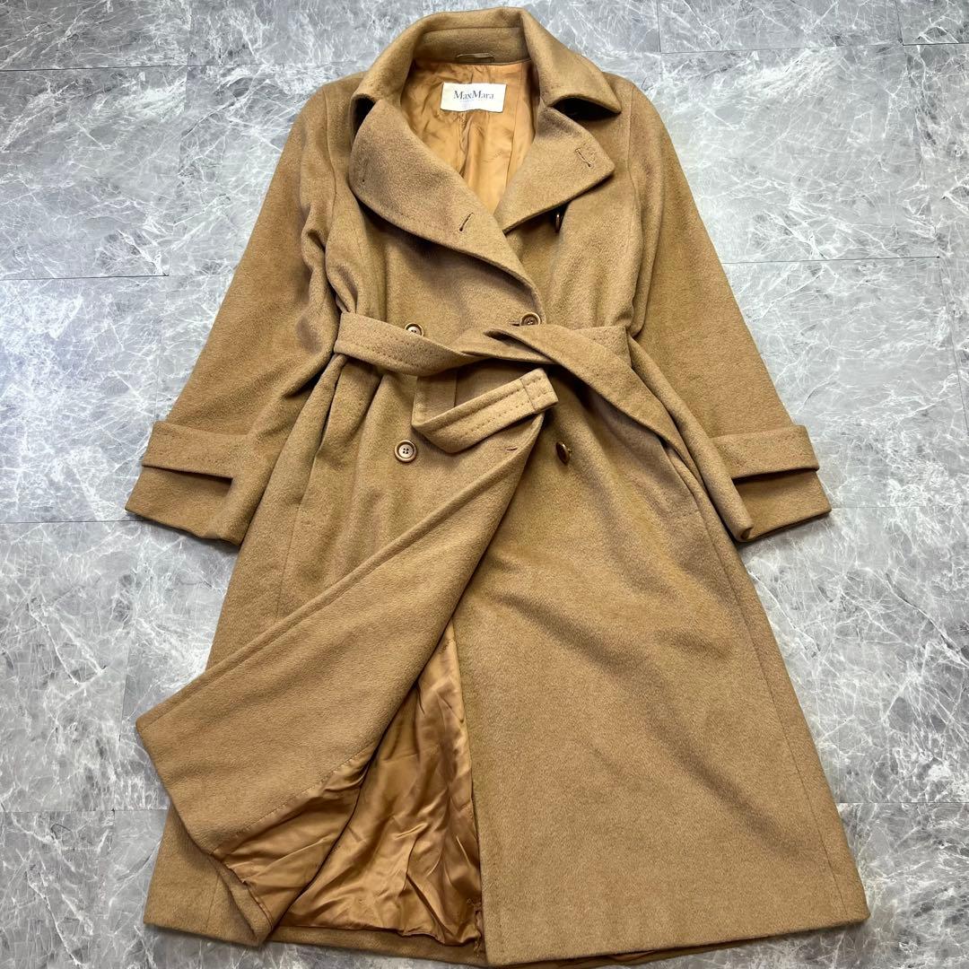 キャメル100♡マックスマーラ　白タグ　ベルテッドコート　女優襟　ロングコート
