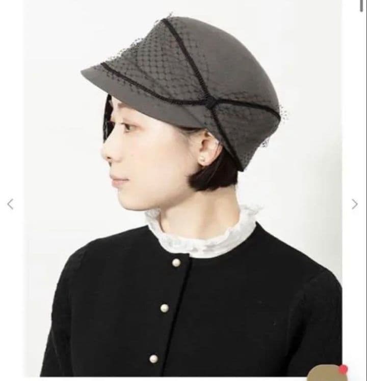 CA4LA カシラ　JULIA　グレー 　ウール　チュール付き　キャスケット