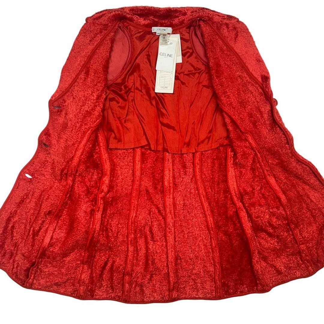 【 タグ付き未使用 】 セリーヌ　コート　赤　シャギー　ロングジャケット