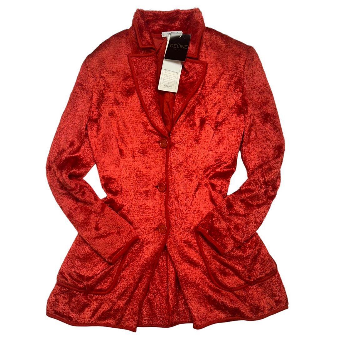 【 タグ付き未使用 】 セリーヌ　コート　赤　シャギー　ロングジャケット