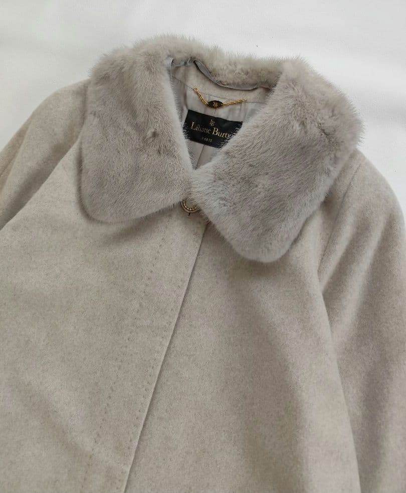 Liliane Burty カシミヤ セーブル ミンクファー ロングコート L