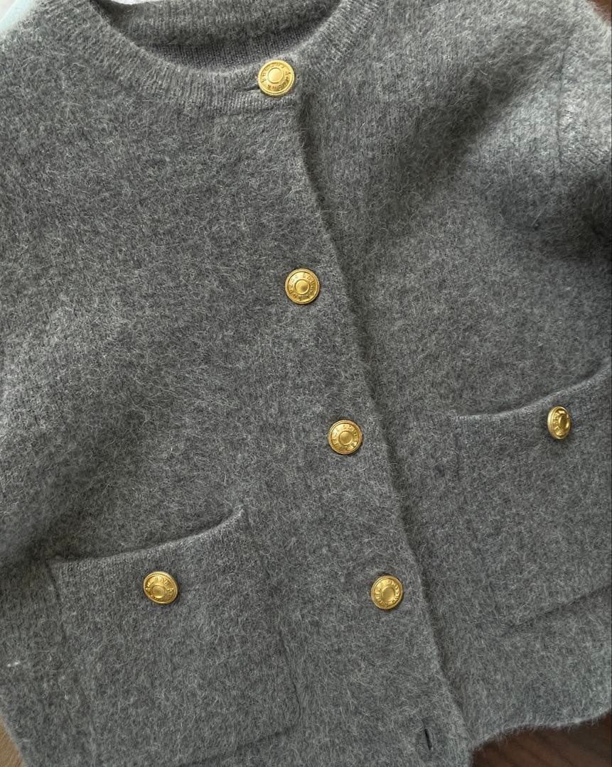 アニュアンス　ラクーンブレンドノーカラーニットジャケット