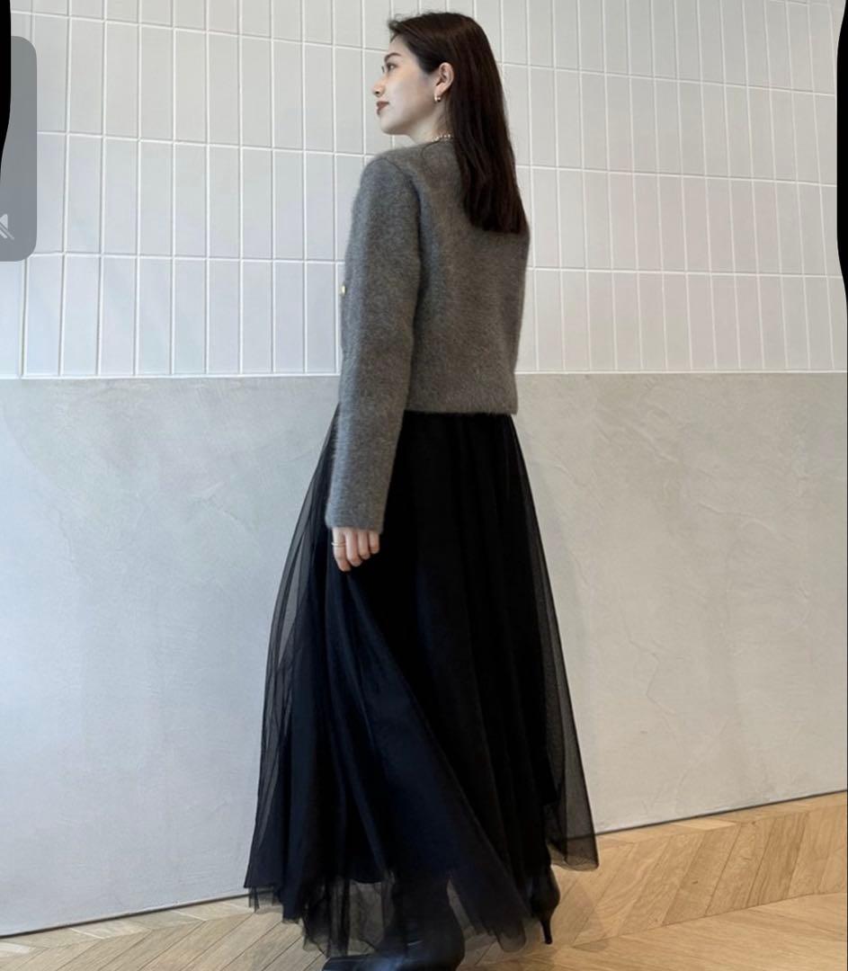 アニュアンス　ラクーンブレンドノーカラーニットジャケット