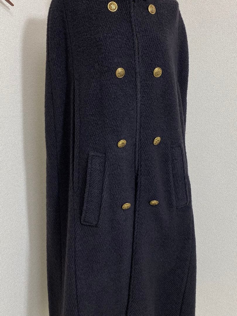 9389. ZARA マキシ丈 ケープコート 羊毛 金ボタン ダブル