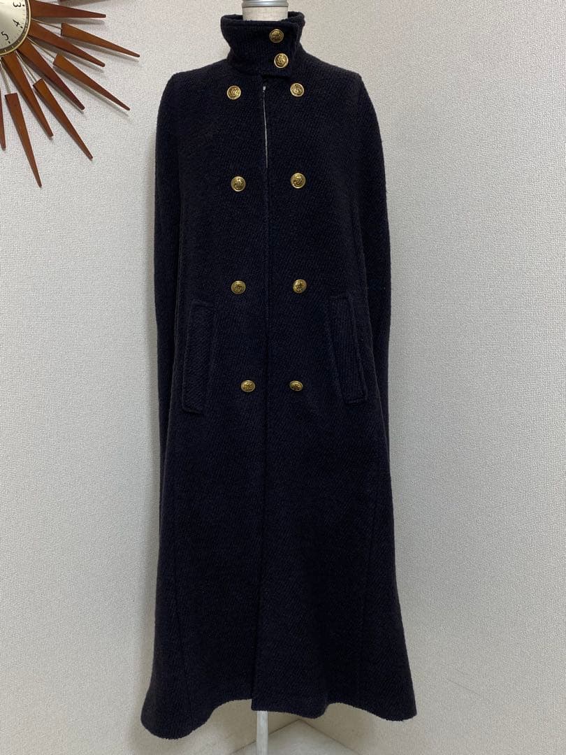 9389. ZARA マキシ丈 ケープコート 羊毛 金ボタン ダブル