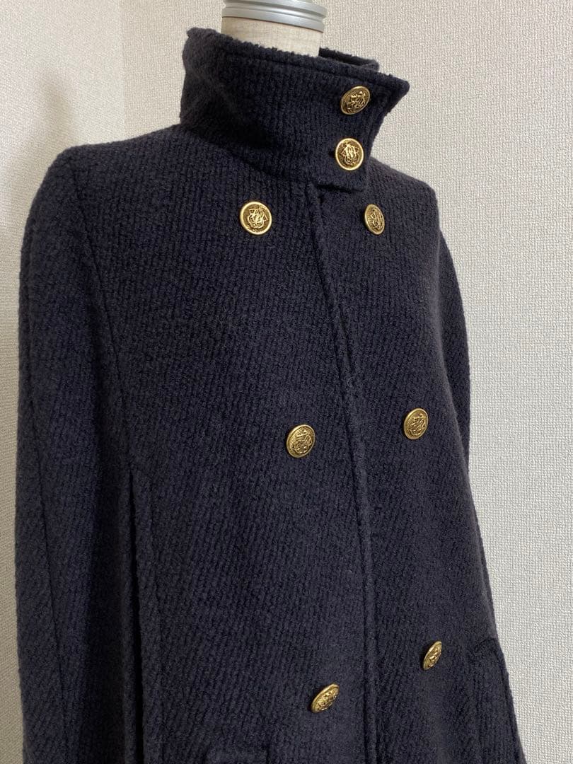9389. ZARA マキシ丈 ケープコート 羊毛 金ボタン ダブル