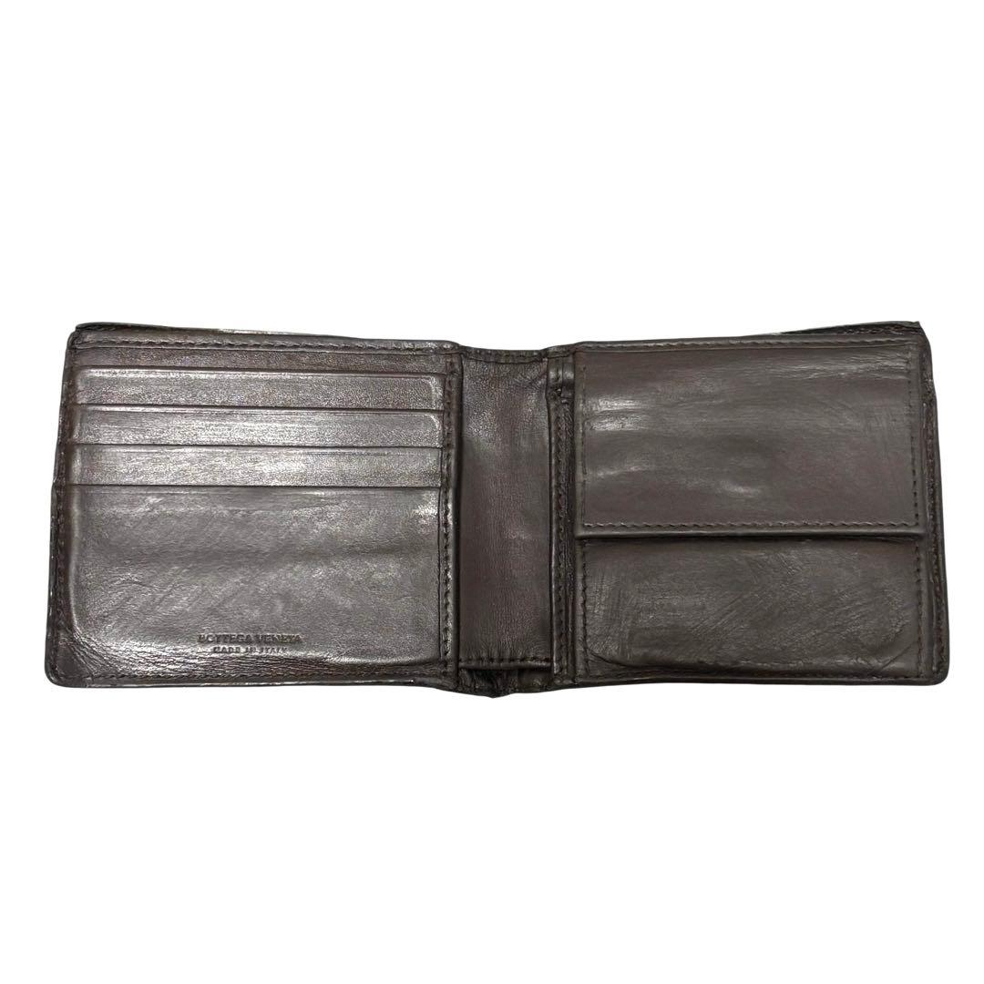 ボッテガヴェネタ　折り財布　レザー　ダークブラウン　イントレチャート　フラップ