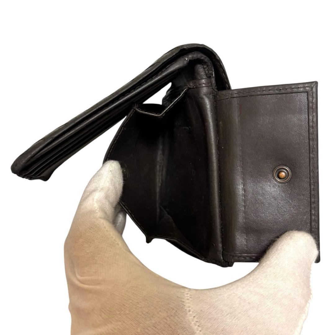 ボッテガヴェネタ　折り財布　レザー　ダークブラウン　イントレチャート　フラップ