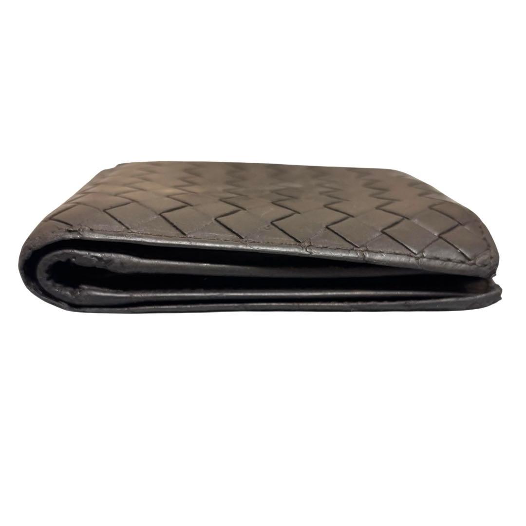 ボッテガヴェネタ　折り財布　レザー　ダークブラウン　イントレチャート　フラップ