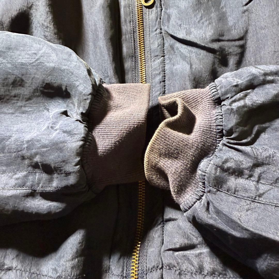 80sシルクブルゾン古着ネイビー中綿フライトジャケット型短丈L美品当時物CBOY