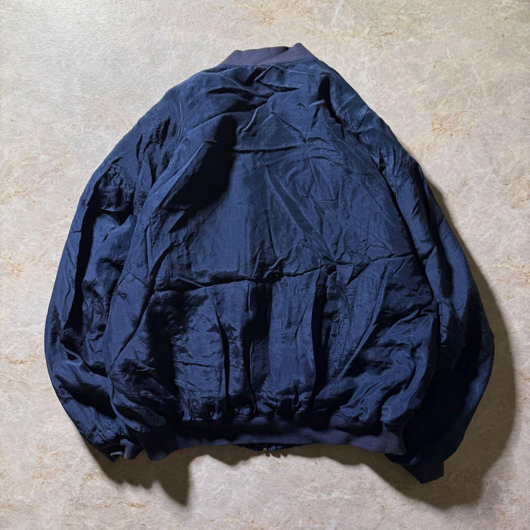 80sシルクブルゾン古着ネイビー中綿フライトジャケット型短丈L美品当時物CBOY