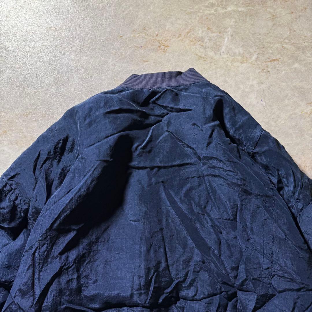 80sシルクブルゾン古着ネイビー中綿フライトジャケット型短丈L美品当時物CBOY