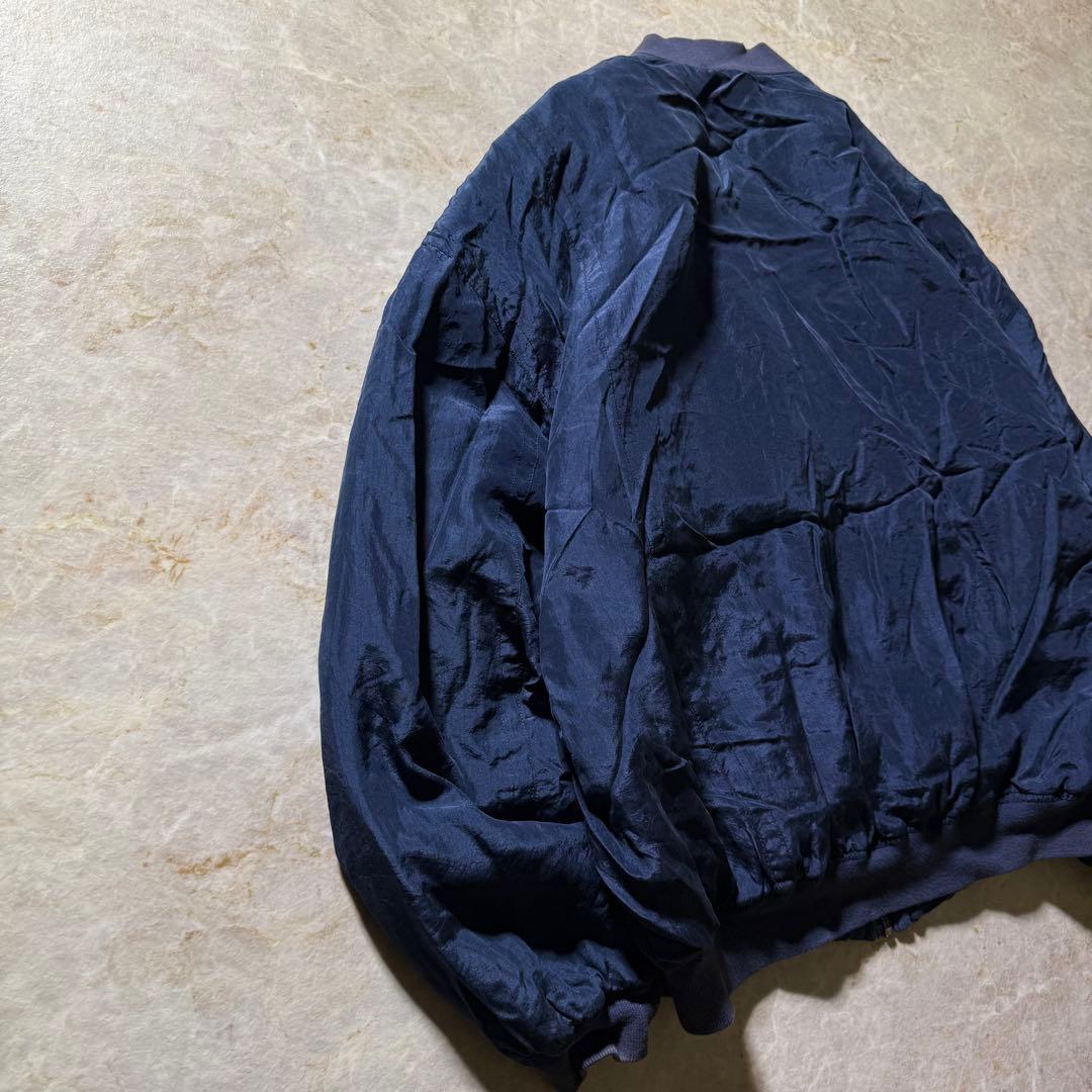 80sシルクブルゾン古着ネイビー中綿フライトジャケット型短丈L美品当時物CBOY