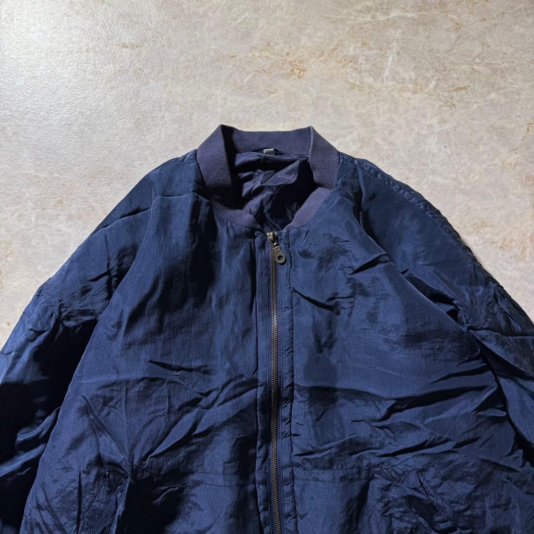 80sシルクブルゾン古着ネイビー中綿フライトジャケット型短丈L美品当時物CBOY