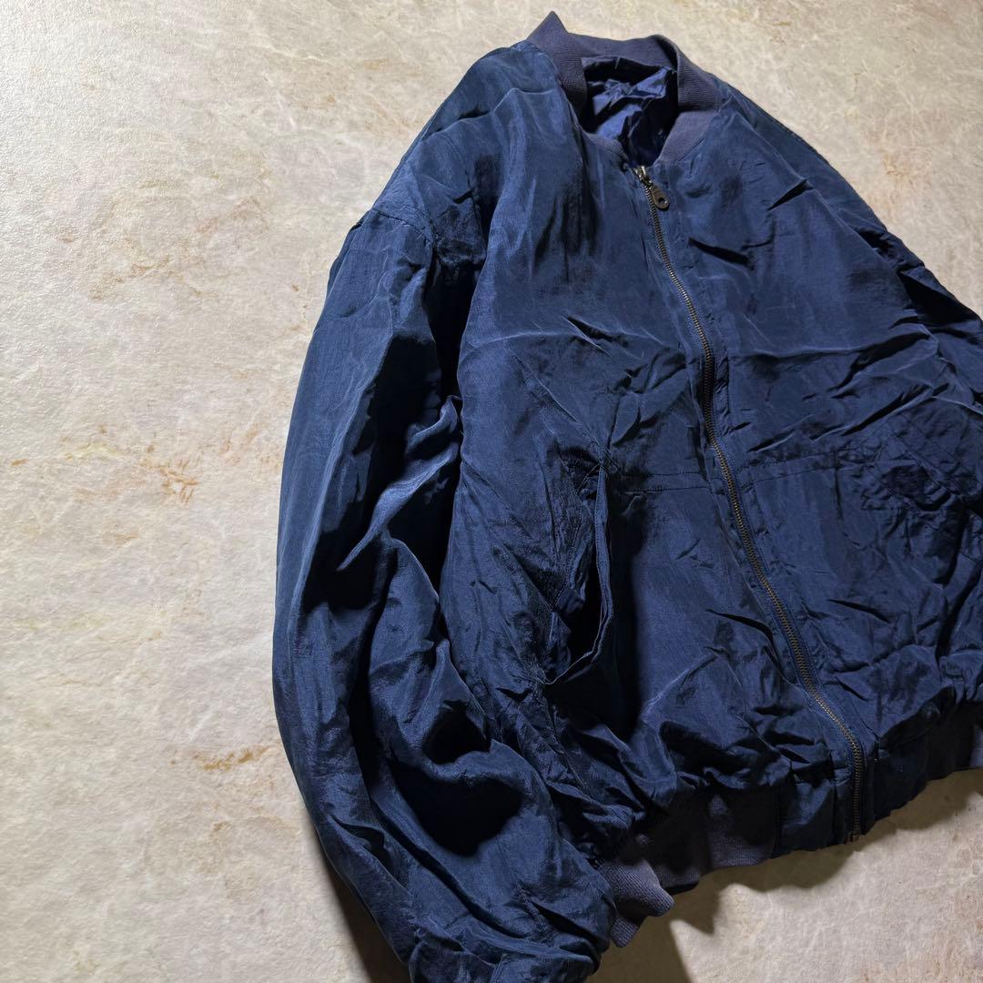 80sシルクブルゾン古着ネイビー中綿フライトジャケット型短丈L美品当時物CBOY