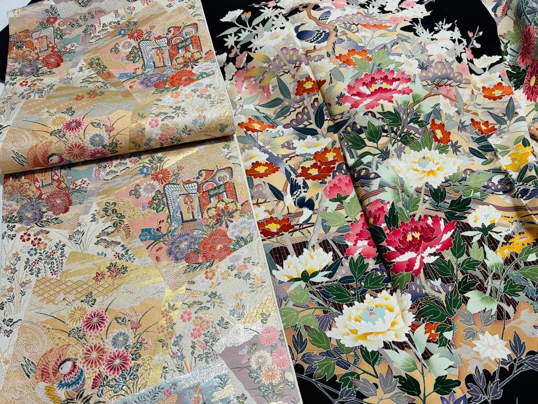 最高級本加賀友禅手書き技術者西川健一作品 本金箔高級袋帯23点完全フルセット