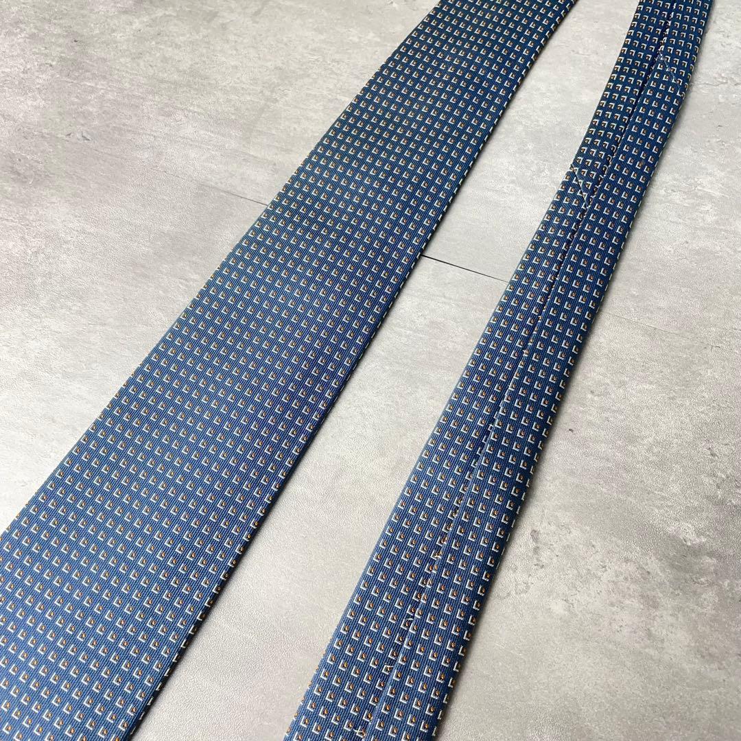 美品 HERMES ジャガード 玉虫 スクエアドット柄 ネクタイ ブルーグレー