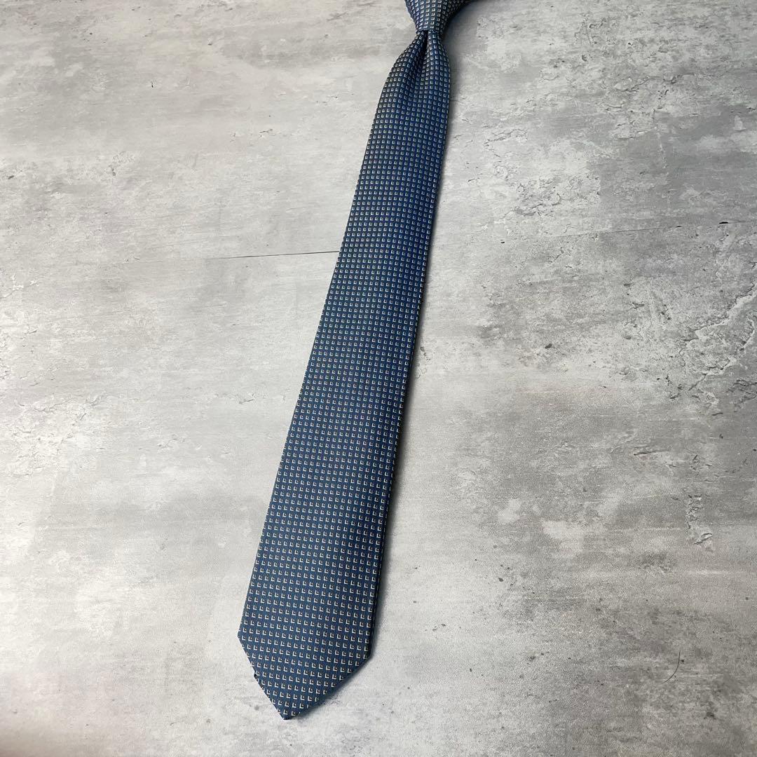 美品 HERMES ジャガード 玉虫 スクエアドット柄 ネクタイ ブルーグレー