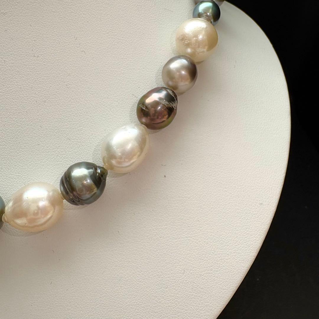 照り最強◎黒蝶・白蝶真珠 マルチカラー ネックレス 10.4-15.1mm