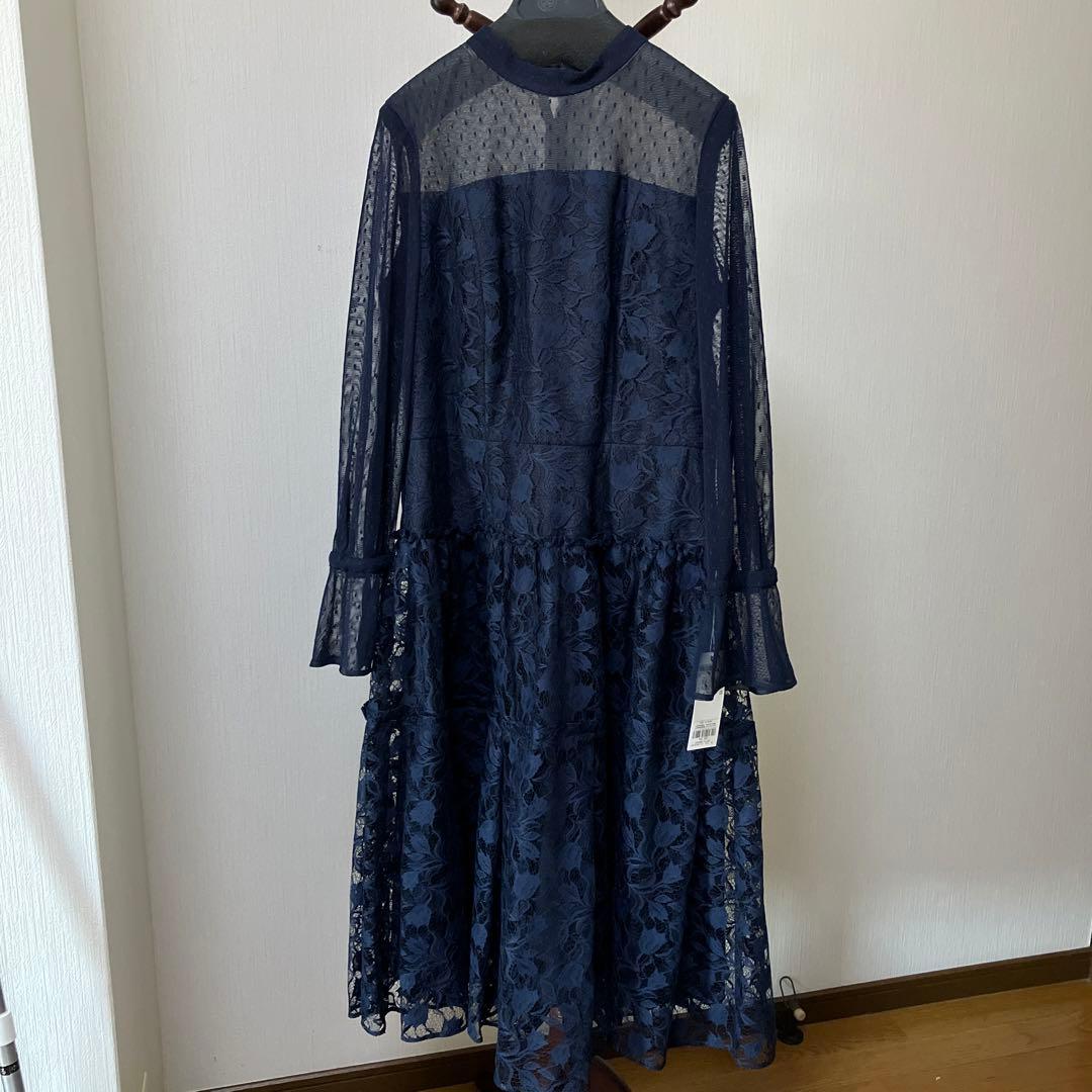 ネイビー レース ドレス 長袖 フレア　23区　 最終価格