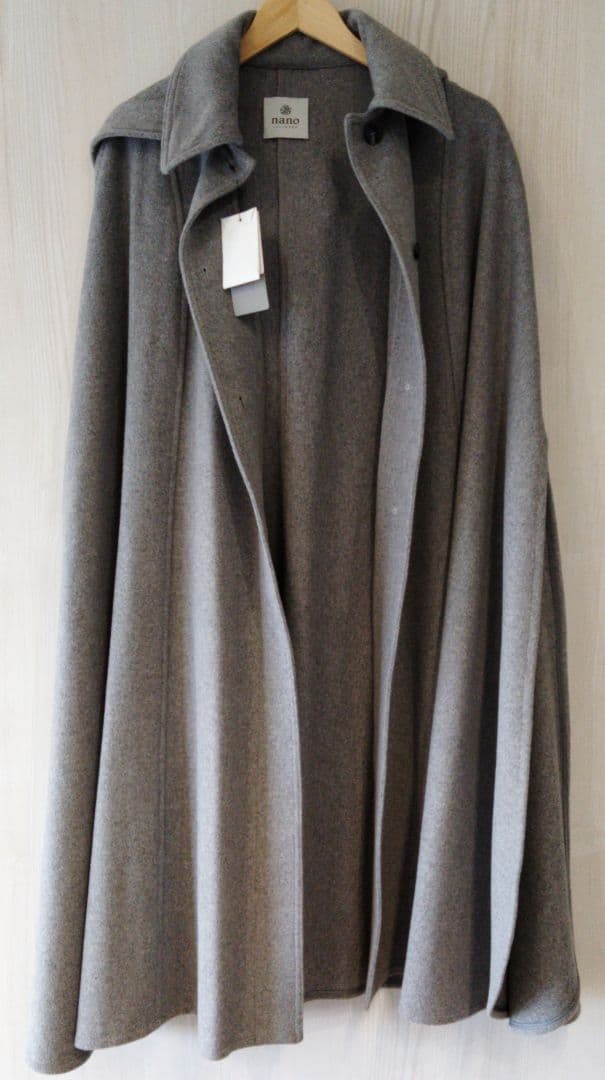 新品 タグ付き ナノユニバース ロングケープコート 38 Mサイズ グレー