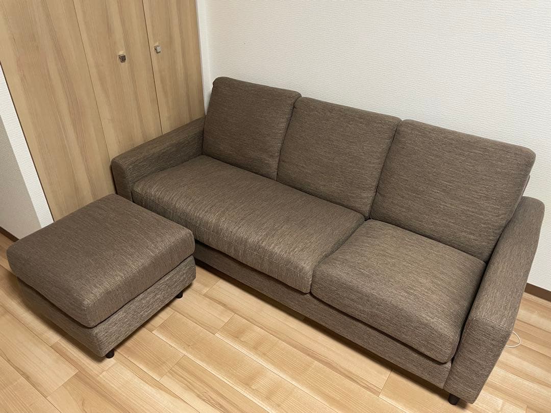ニトリ カウチソファ 3人掛け ブラウン ファブリック