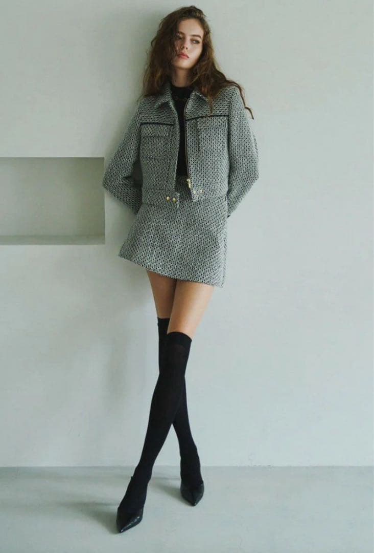 シェリエ　sheller ツイードフレアスカート ブラックホワイト