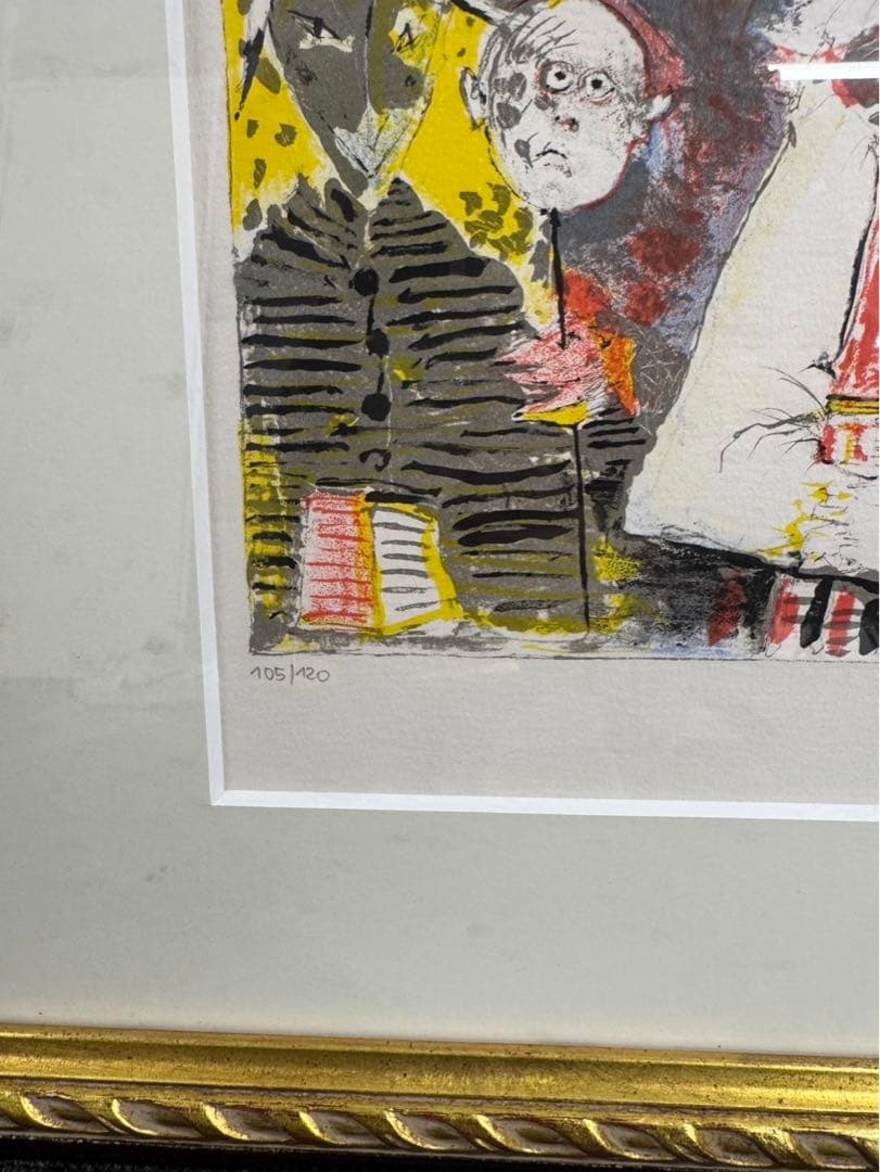 リトグラフ　ジャン・ジャンセン　トランペットのピエロ　直筆サイン　105/120