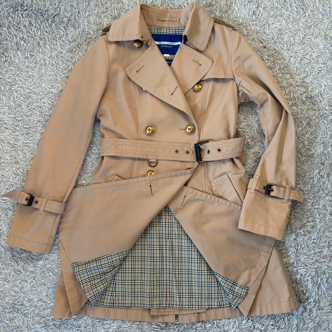 【サイズ36】BURBERRYバーバリー トレンチコート ノバチェック 金ボタン