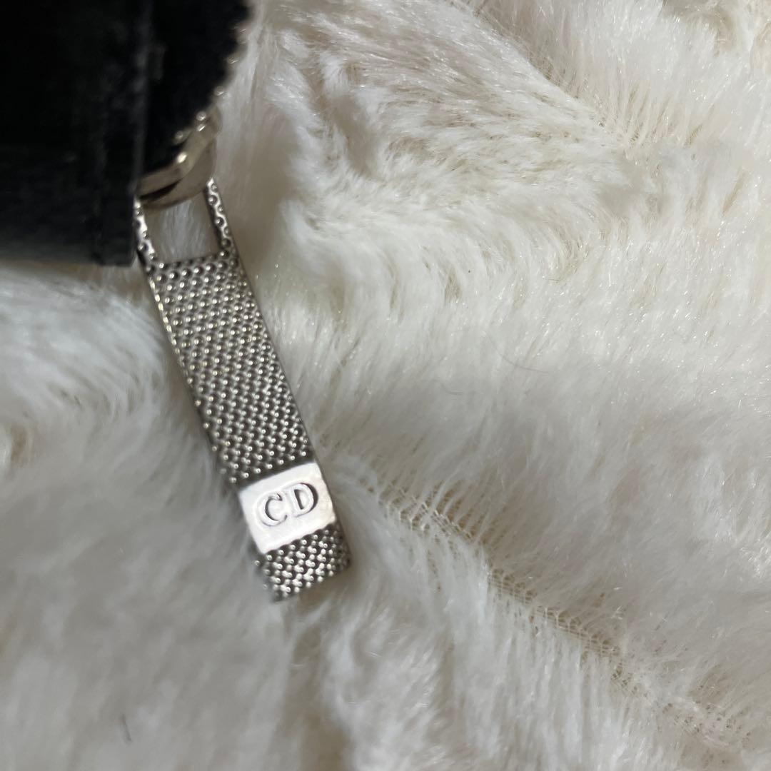 【極美品】Dior ラウンドファスナー財布 ブラック×シルバー ストライプ