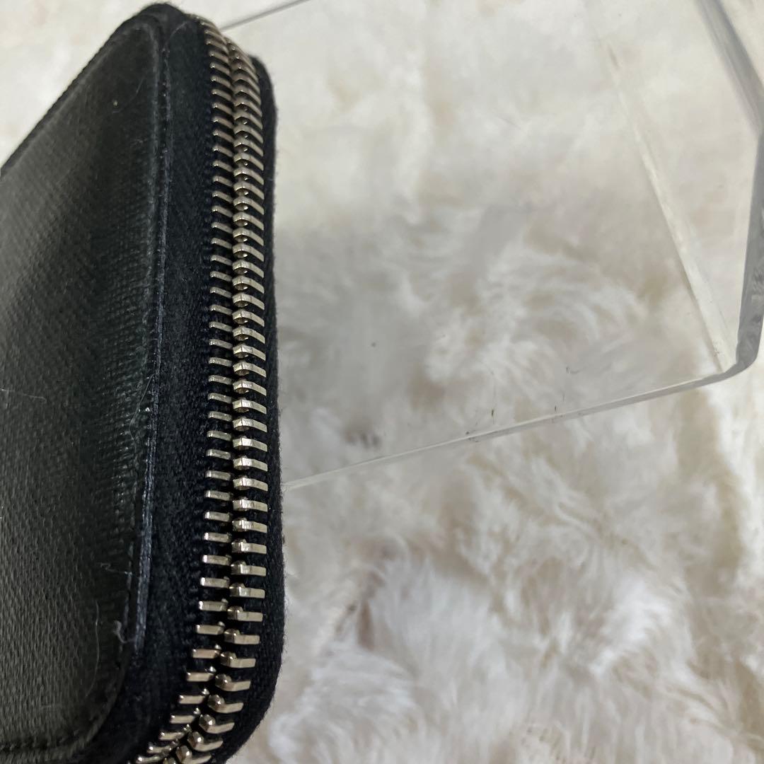 【極美品】Dior ラウンドファスナー財布 ブラック×シルバー ストライプ