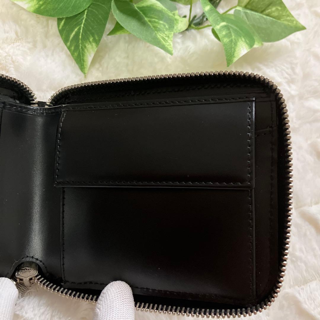 【極美品】Dior ラウンドファスナー財布 ブラック×シルバー ストライプ