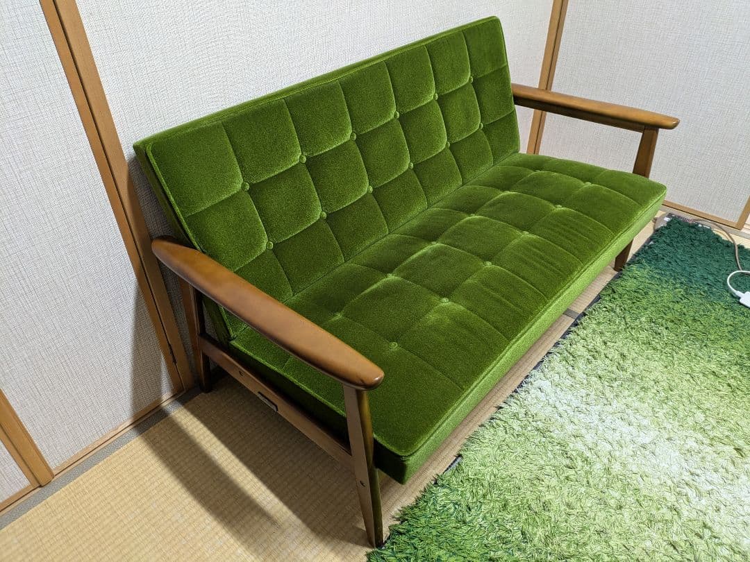 カリモク60 Kチェア モケットグリーン 2シーター (大阪引取りは更に値引き)